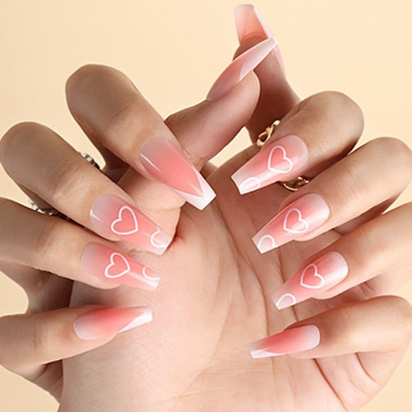 24 kpl Fake Nails Long French Ballerina P011-10