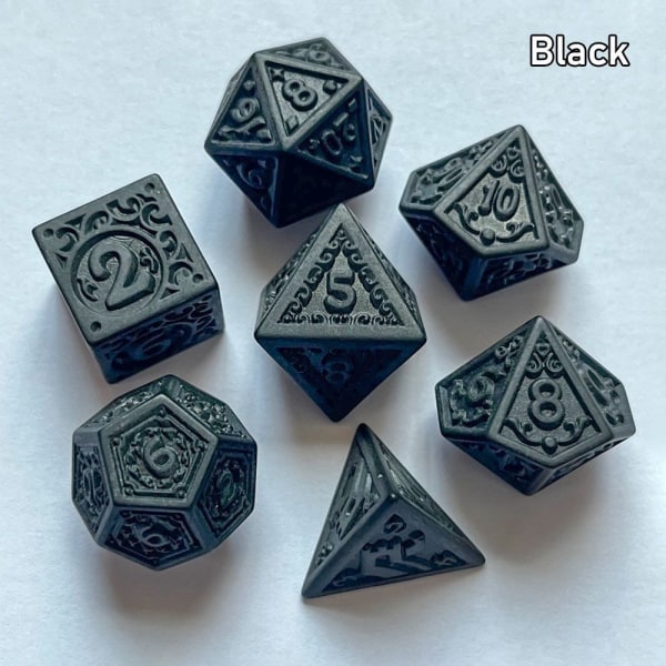 7 Stk/sett DND Terning Polyhedral Terning SVART SORT black