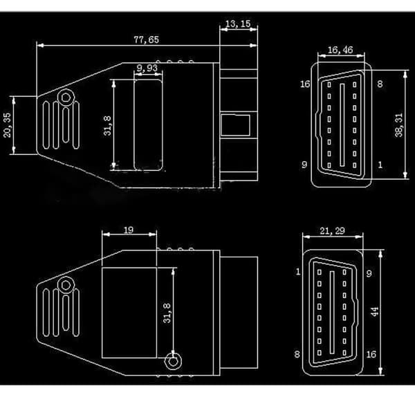 OBD2-kontakt OBD2-adapter OBD hane kontakt 1pcs
