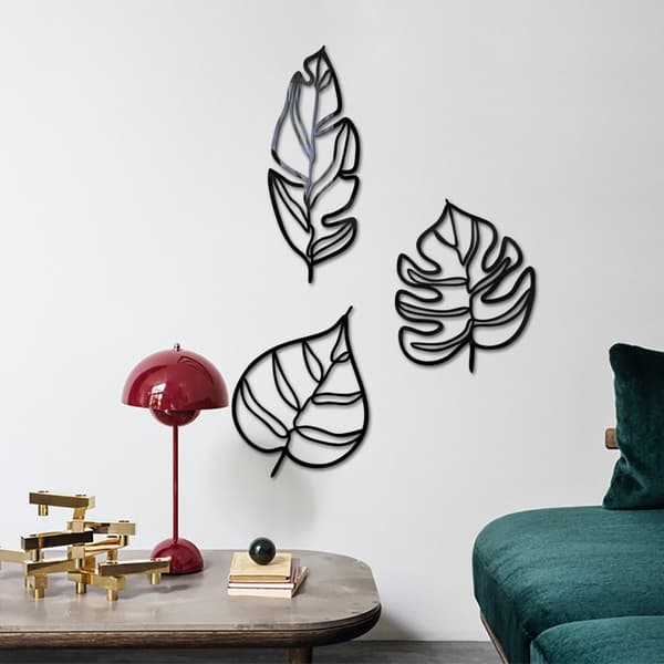 3ST/ Set Wall Stickers 3D Hollow Line Leaf SILVER silver