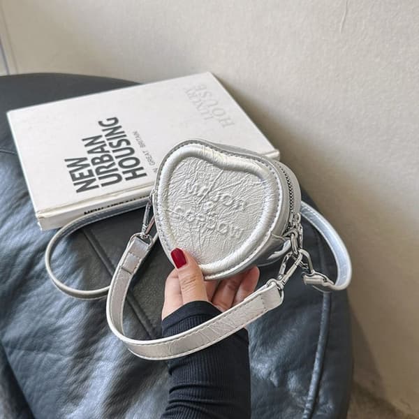 Søde hjerteformede mini crossbody tasker Trend koreansk mode silver
