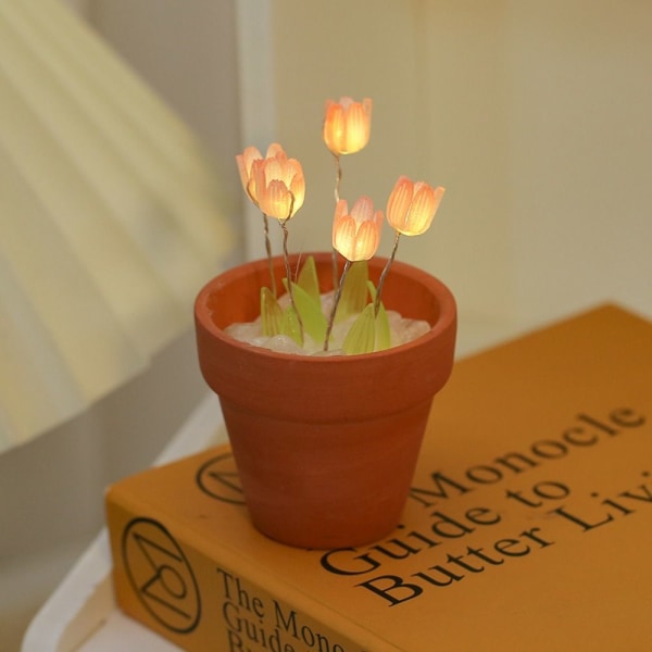 DIY Tulip Potted Night Light Bordslampa ROSA 5 TULIP BLOMMA 5 Pink 5 tulip flower-5 tulip flower