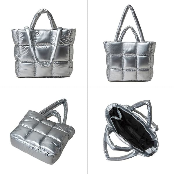 Dun vadderad axelväska Puffer tygväska SILVER Silver