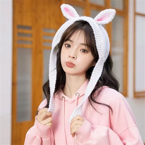 Neulottu hattu Rabbit Cap PINK pink