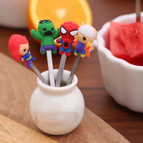 8st Mini Avengers Hero Rostfritt stål Cartoon Kids fruktgafflar