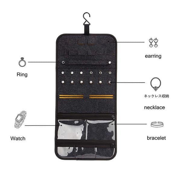 Smykker Opbevaringstaske Halskæder Organizer Roll SORT black