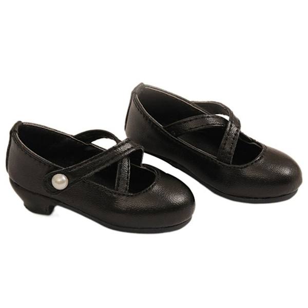 PU lædersko 1/4 dukkestøvler SORT 7,0X2,8CM Black 7.0x2.8cm