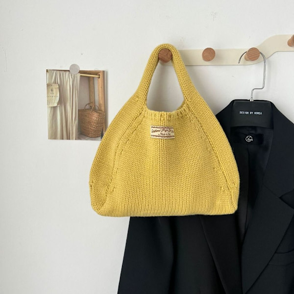 Håndvævet taske Uld strikke skuldertasker GUL yellow