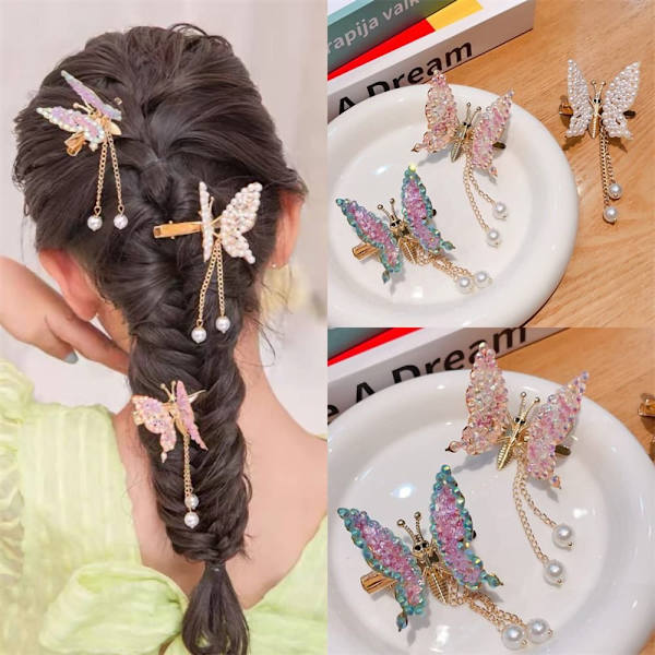 2 STK Butterfly Hårclips Sommerfugleclips PINK pink