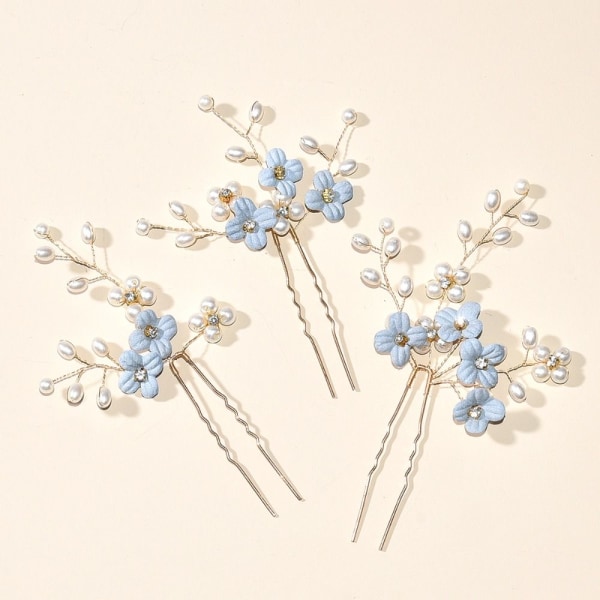 3kpl/ set Flower Hair Pins Hiusklipsit SININEN blue