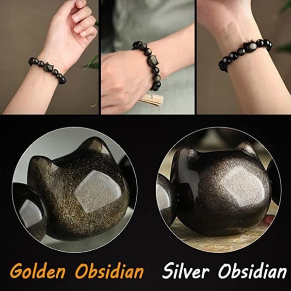 Obsidian Armbånd Guld Sølv Sheen GULD 8MM Gold 8mm