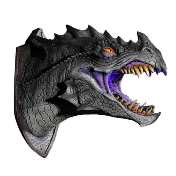 3d Dragon Head Veggmontert Skulptur Dinosaur Head Luftfukter Black