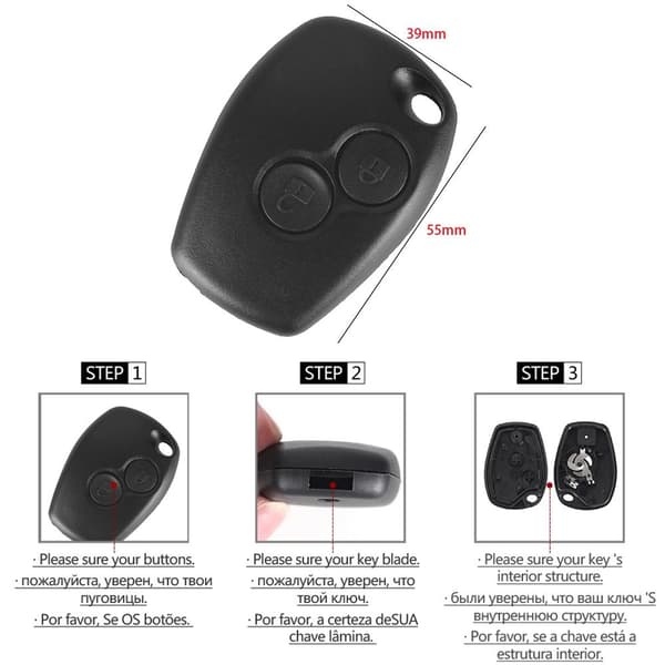 Fjernnøglekasse Bilnøgleskal 2 KNAPPER 2 KNAPPER 2 buttons