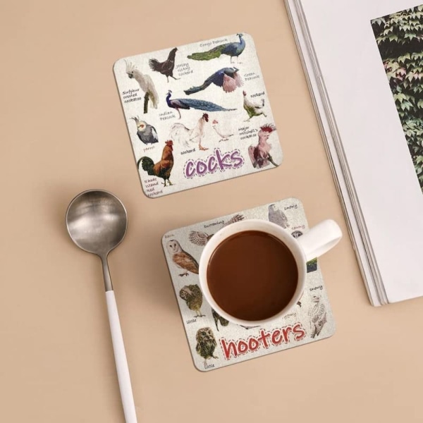 Set med 6 Bird Pun Coasters Roliga glasunderlägg för drinkar AKRYL Acrylic