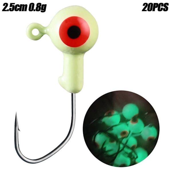 20 kpl pyöreä lyijypää koukku jigging -syötti 2,5 cm 0,8 GLUMINOUS 2.5cm 0.8gluminous