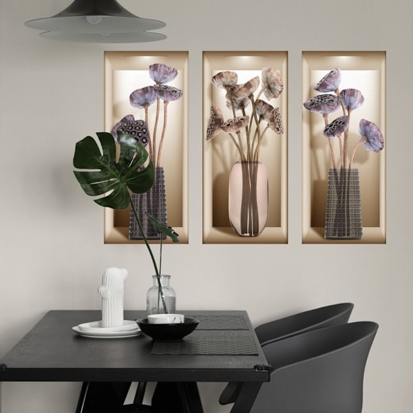 3D Växt Väggdekal Växter Väggdekor Lotus blomkruka