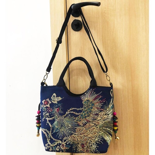 Peacock Brodert Tote Bag Canvas Håndveske RØD NORMAL VERSJON red normal version-normal version