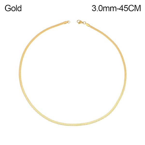 18"/20" platt ormkedja fiskbenshalsband Gold 3.0mm-45CM