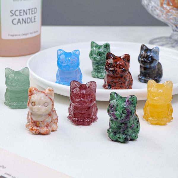 Luonnollinen Crystal Cat Figurine Fortune Cat Statue 7 7 7