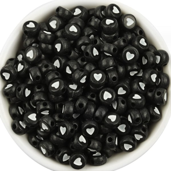 200 stk 7*3,5 mm svart perle akryl hvitt hjerte