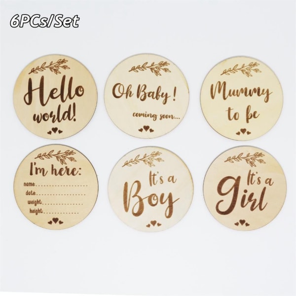 6PCs/Box Wooden Baby Milestone Cards Månatliga födelsekort Style B