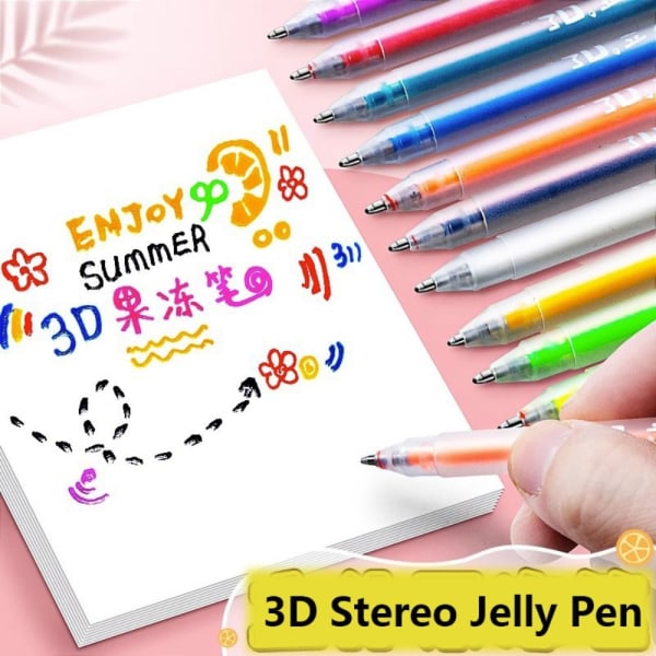 6 kpl / set 3D Stereo Jelly Pen korostuskynä 01 01 01