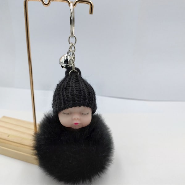 3 STK Sovende Baby Nøkkelring Strikket Lue Nøkkelring SVART black