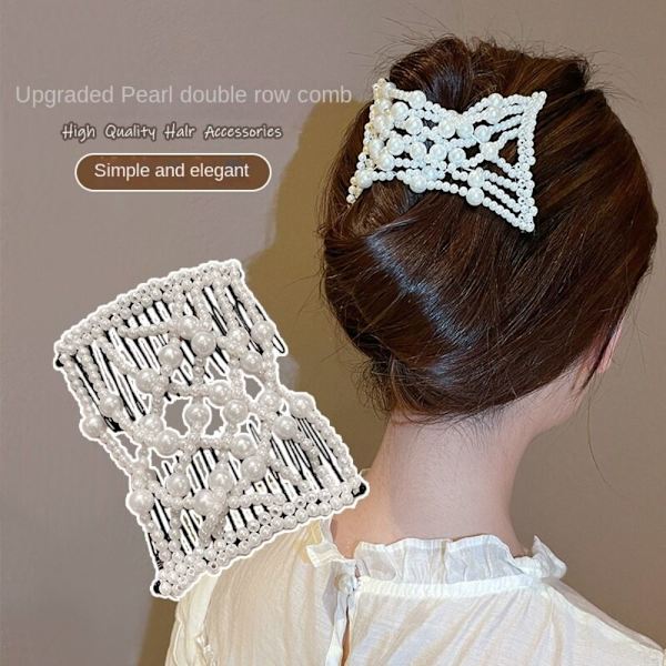 Pearl Elastic Hair Hårnål Double Side Bun 2 2 2