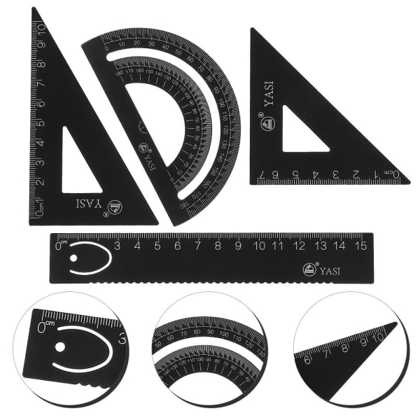 4 kpl/ set Piirustustyökalut Math Geometry Tool MUSTA black