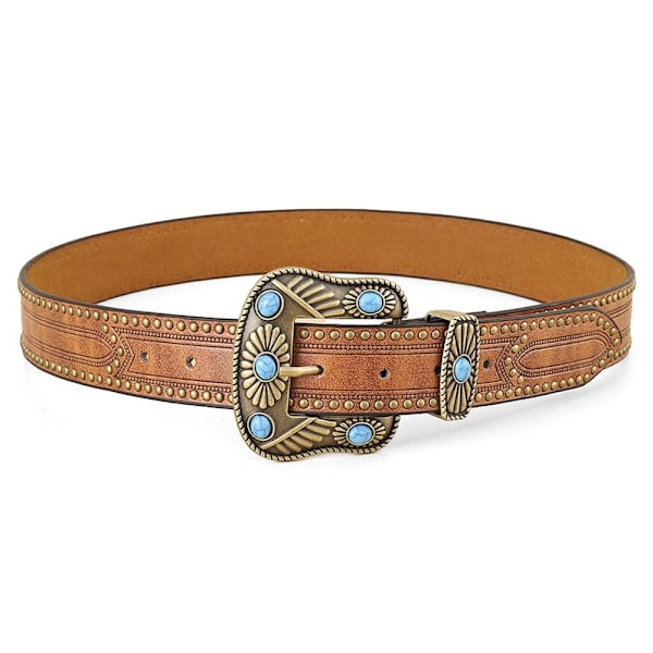 Western bälten Blomgraverat läderbälte Cowgirl Cowboy Brown