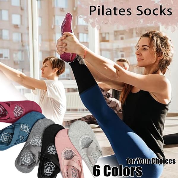 Yogastrømper Pilatesstrømper med stropper MØRKEGRÅ Dark Grey