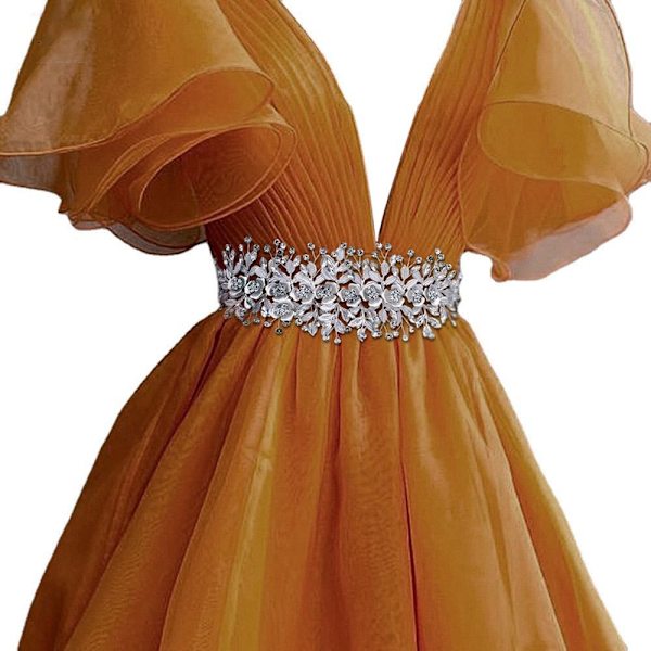 Brudekjole Bælte Bryllup Sash Bælte Rhinestones Golden Bælte