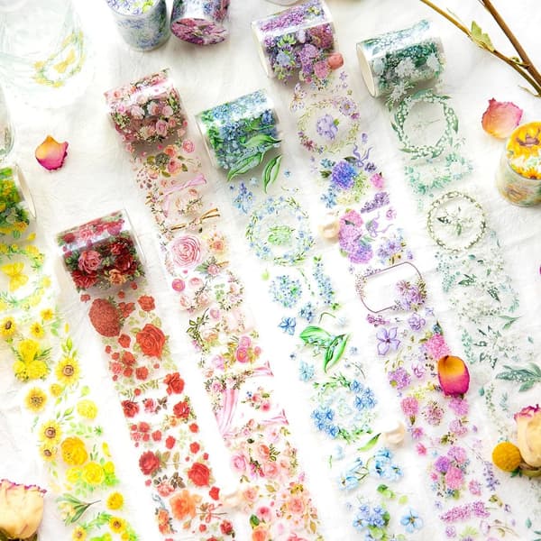 6 rullaa kukkateippejä washi-teippejä läpinäkyviä teippejä