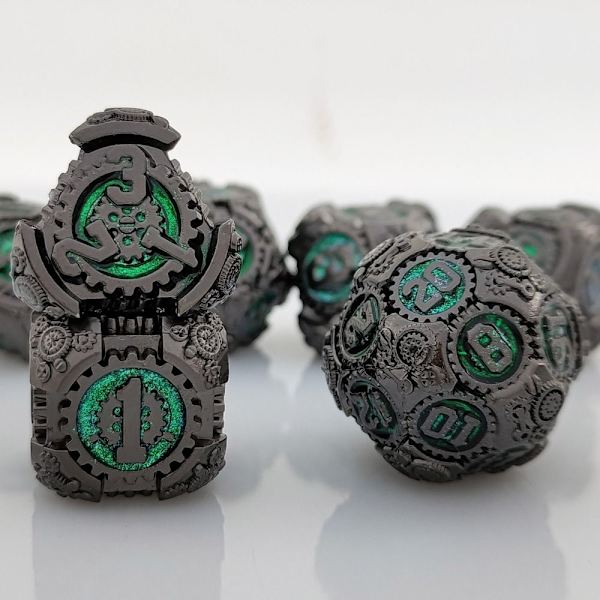 7 STK Metal Terning Sæt Terninger GRØN&LILLA green&purple
