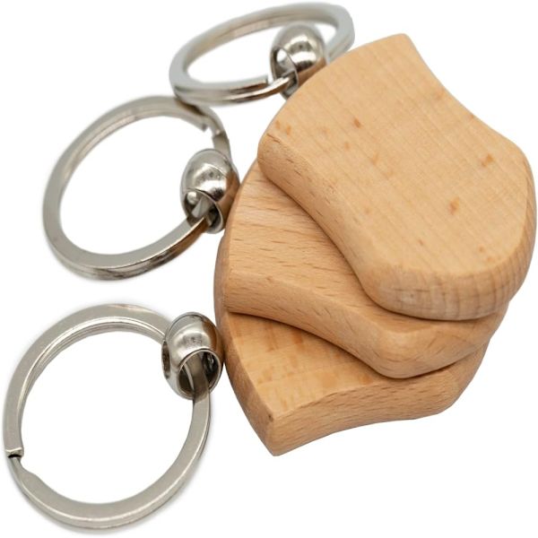 Shield Shape Key Tag Tyhjä puinen avaimenperä Puukaiverrus