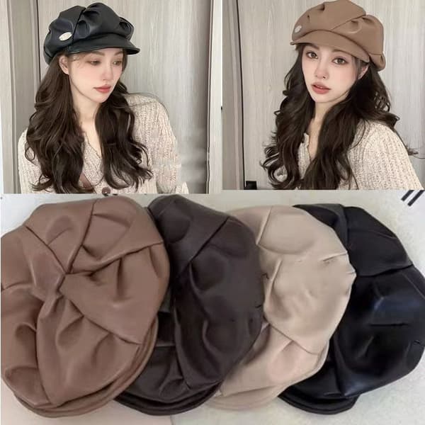 Beret Cap PU Skinn Berets KAFFE Coffee