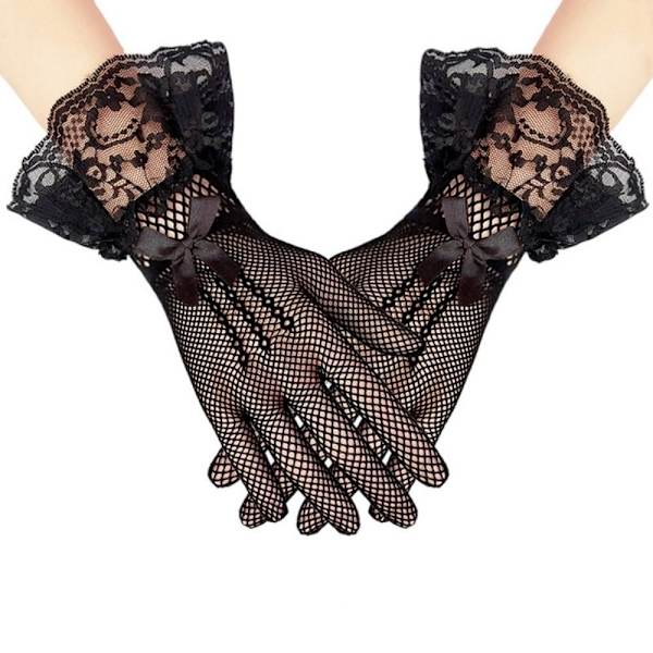 Fishnet Mesh Handskar Brudhandskar SVART Black