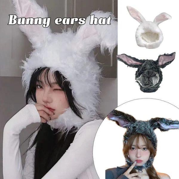 Bunny Ears Hat Earflap Cap VALKOINEN White