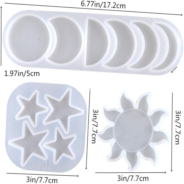 6 stk Moon Phase Resin Mold Sol og Star Epoxy silikonformer