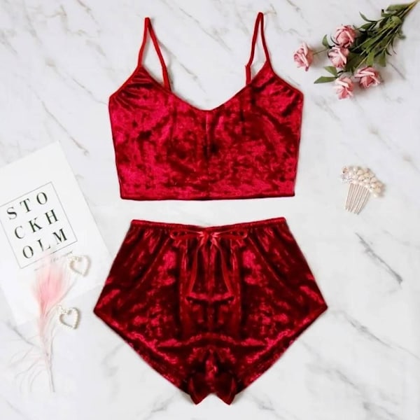 Sexig bodysuit sammetsbehå RÖD L red L
