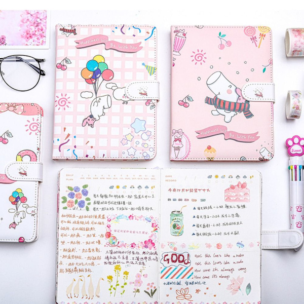 224 sidor Barn Söt Notebook Planner Agenda Anteckningar Bok C