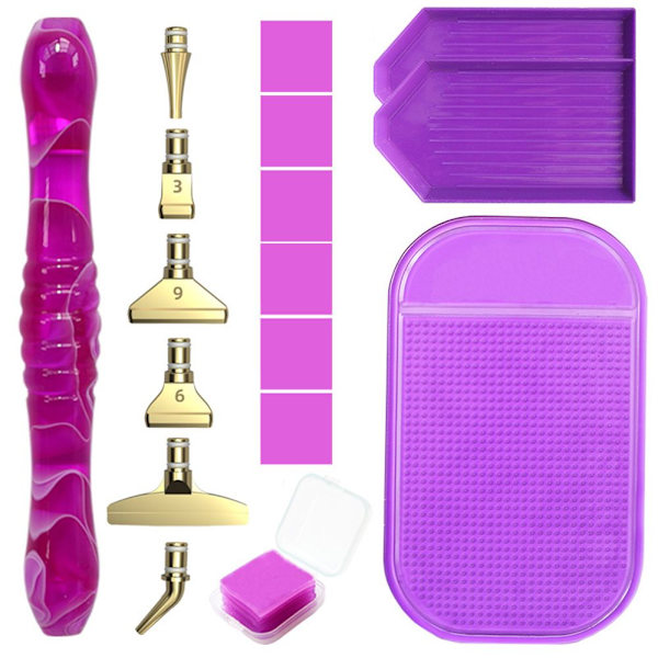 16 kpl Diamond painting metalliseosta vaihtokynän päät Purple-Gold