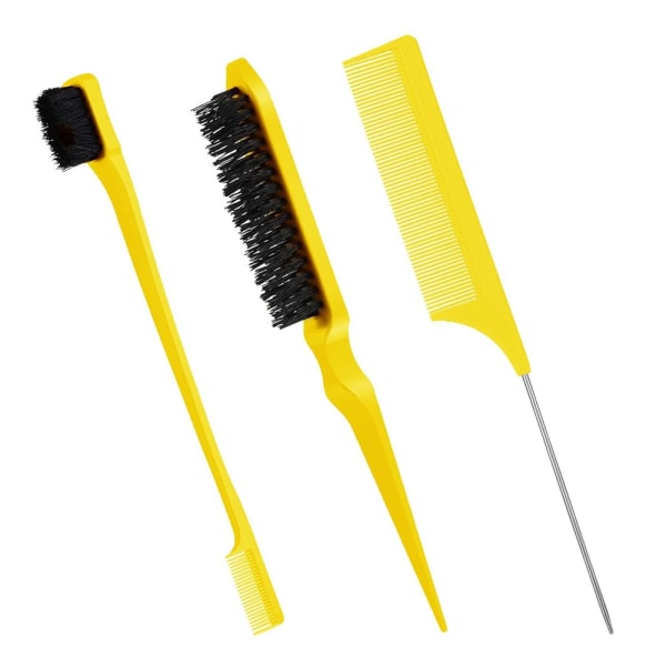 3 Stk Slick Brush Sett Bristle Hair Brush GUL yellow
