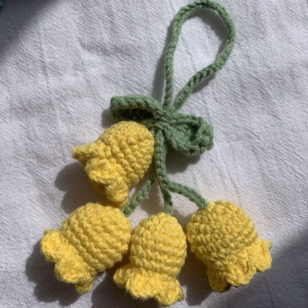 Klokke orkidé blomstervedhæng kunstige hæklede blomster GUL 4 Yellow 4 Flowers-4 Flowers