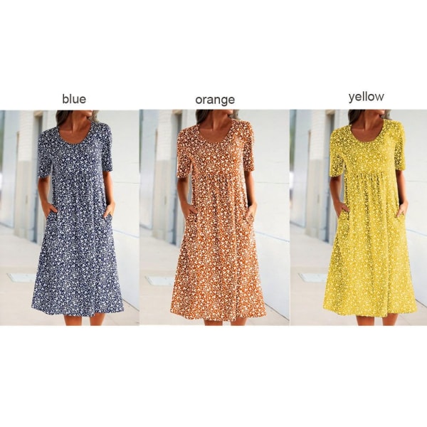 Kortärmad sommarklänning för damer BLÅ PRINT blue XXXL