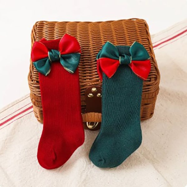 Babypiger julesokker Stor sløjfe Rød Knæhøje lange sokker SD D SD