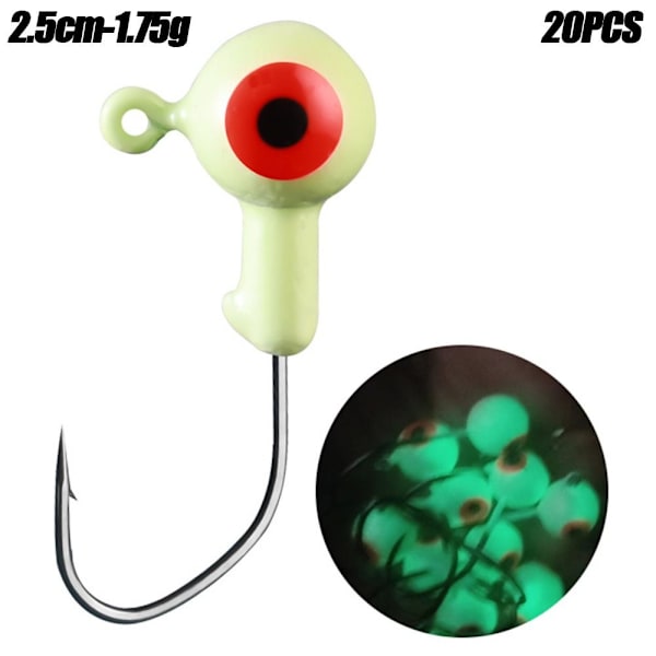 20 kpl pyöreä lyijypää koukku jigging syötti 2,5 cm-1,75 GLUMINOUS 2.5cm-1.75gluminous