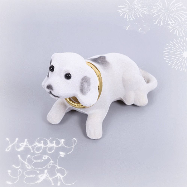 Bilpynt Rystende Hoved Hundedukke HVID white