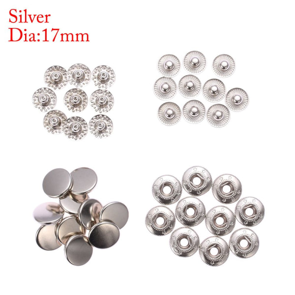 10 settiä (40 kpl) Painonapit Kiinnittimet Paina nappia SILVER silver Dia-17MM