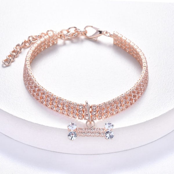 Kjælekjede Hunde Zircon Bone Halskjede ROSE GOLD L Rose Gold L